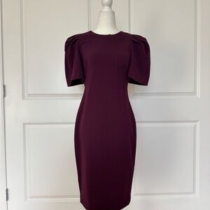 Calvin Klein Plum Midi Dress with Sculpted Puff Sleeves